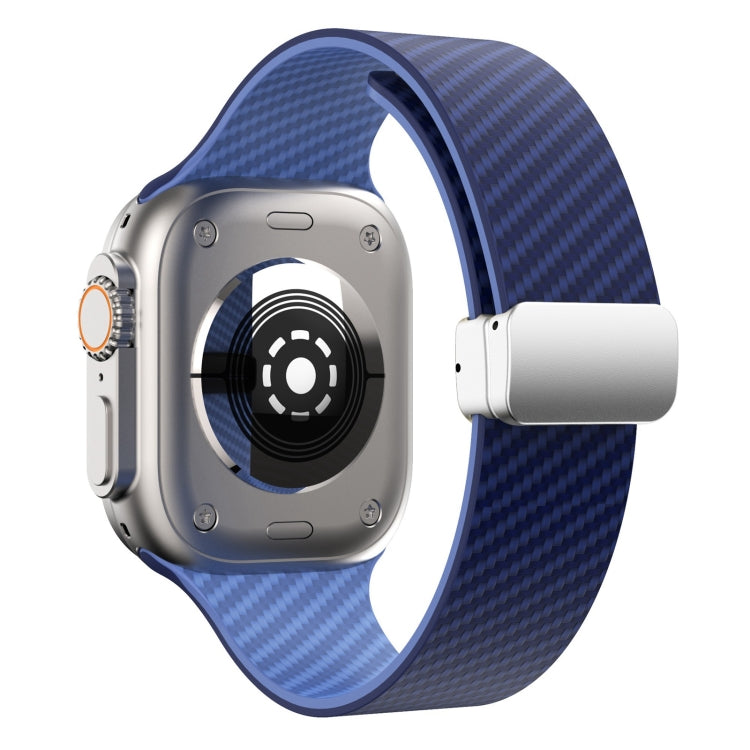 For Apple Watch SE 2022 44mm Carbon Fiber Magnetic Silver Buckle Watch Band(Royal Blue Light Blue) - free shipping - PMC TechLife - Order now!