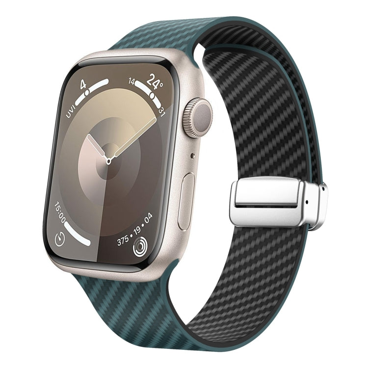 For Apple Watch Series 7 41mm Carbon Fiber Magnetic Silver Buckle Watch Band(Deep Green Black) - free shipping - PMC TechLife - Order now!