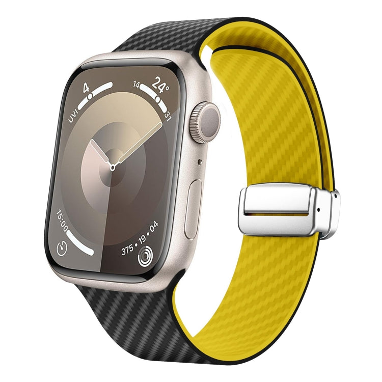For Apple Watch Series 2 38mm Carbon Fiber Magnetic Silver Buckle Watch Band(Black Yellow) - free shipping - PMC TechLife - Order now!