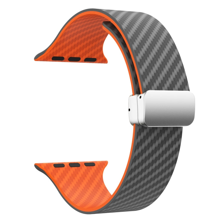 For Apple Watch 38mm Carbon Fiber Magnetic Silver Buckle Watch Band(Spacy Grey Orange) - free shipping - PMC TechLife - Order now!