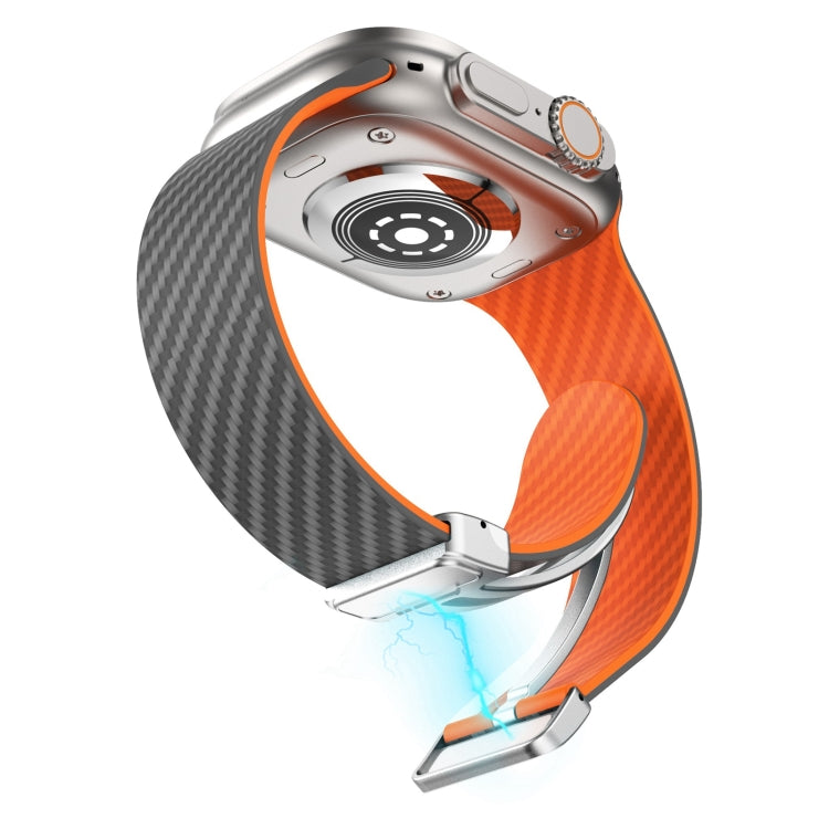 For Apple Watch 38mm Carbon Fiber Magnetic Silver Buckle Watch Band(Spacy Grey Orange) - free shipping - PMC TechLife - Order now!