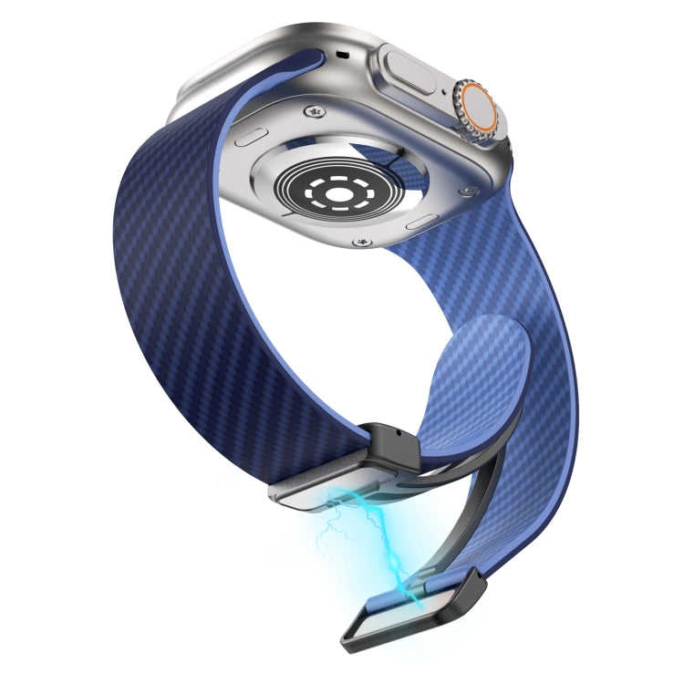 For Apple Watch SE 2023 44mm Carbon Fiber Magnetic Black Buckle Watch Band(Royal Blue Light Blue) - free shipping - PMC TechLife - Order now!