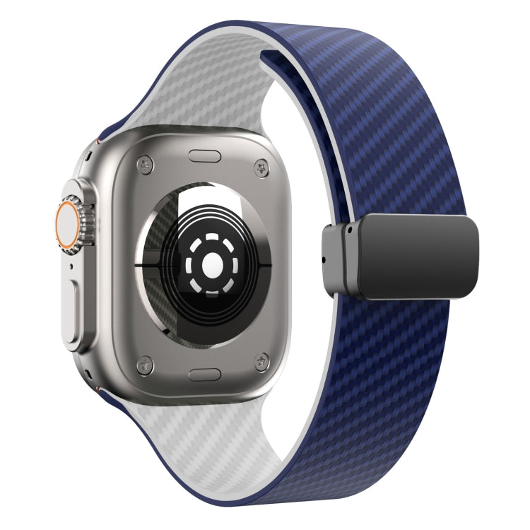 For Apple Watch SE 2022 44mm Carbon Fiber Magnetic Black Buckle Watch Band(Royal Blue White) - free shipping - PMC TechLife - Order now!
