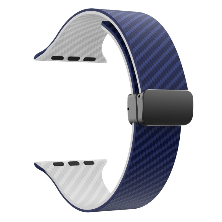 For Apple Watch SE 2022 44mm Carbon Fiber Magnetic Black Buckle Watch Band(Royal Blue White) - free shipping - PMC TechLife - Order now!
