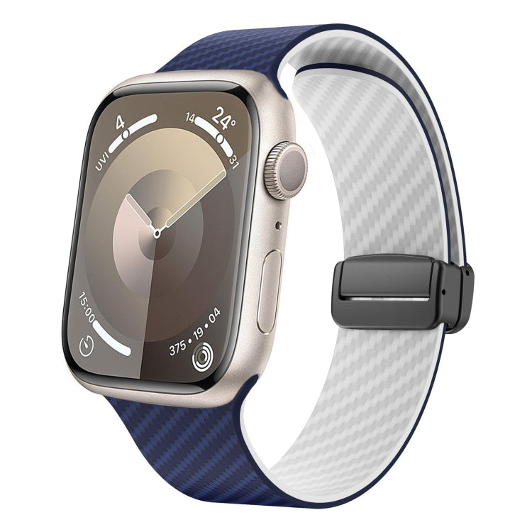 For Apple Watch SE 44mm Carbon Fiber Magnetic Black Buckle Watch Band(Royal Blue White) - free shipping - PMC TechLife - Order now!