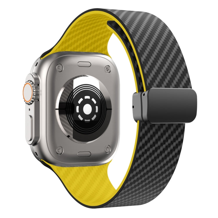 For Apple Watch SE 44mm Carbon Fiber Magnetic Black Buckle Watch Band(Black Yellow) - free shipping - PMC TechLife - Order now!