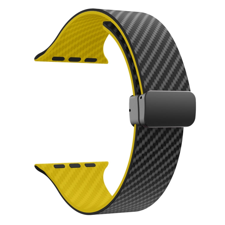 For Apple Watch SE 44mm Carbon Fiber Magnetic Black Buckle Watch Band(Black Yellow) - free shipping - PMC TechLife - Order now!