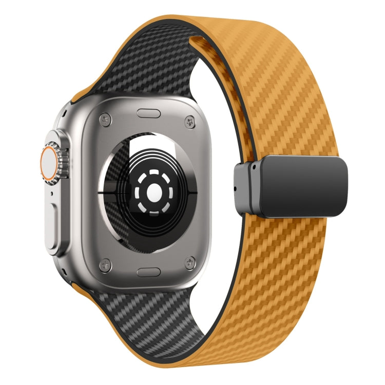 For Apple Watch Series 5 44mm Carbon Fiber Magnetic Black Buckle Watch Band(Light Brown Black) - free shipping - PMC TechLife - Order now!