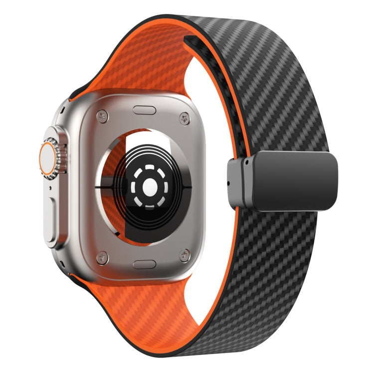 For Apple Watch Series 4 44mm Carbon Fiber Magnetic Black Buckle Watch Band(Black Orange) - free shipping - PMC TechLife - Order now!