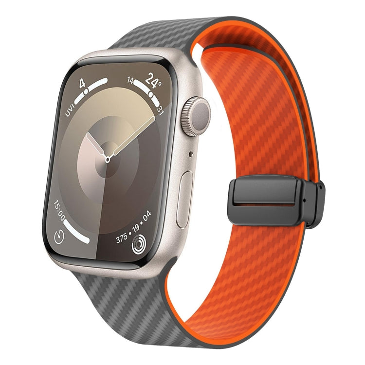 For Apple Watch Series 3 42mm Carbon Fiber Magnetic Black Buckle Watch Band(Spacy Grey Orange) - free shipping - PMC TechLife - Order now!