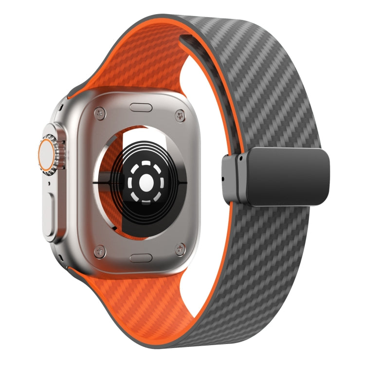 For Apple Watch Series 3 42mm Carbon Fiber Magnetic Black Buckle Watch Band(Spacy Grey Orange) - free shipping - PMC TechLife - Order now!