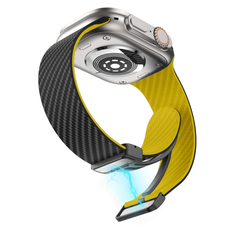 For Apple Watch 42mm Carbon Fiber Magnetic Black Buckle Watch Band(Black Yellow) - free shipping - PMC TechLife - Order now!