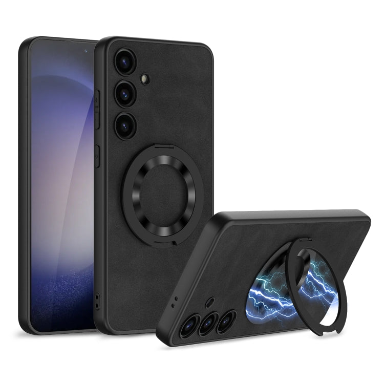 For Samsung Galaxy S24 5G GKK Skin Feel Frosted Leather MagSafe Magnetic Phone Case with Holder(Black) - Galaxy S24 5G Cases by GKK | Online Shopping South Africa | PMC TechLife | Buy Now Pay Later Mobicred
