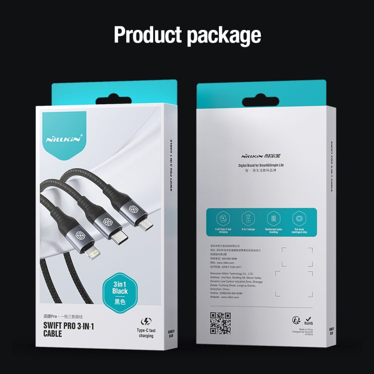 Nillkin Swift Pro 1m 3 in 1 USB to 8 Pin + Type-C + Micro USB Fast Charging Cable(Black) - Multifunction Cable by NILLKIN | Online Shopping South Africa | PMC TechLife