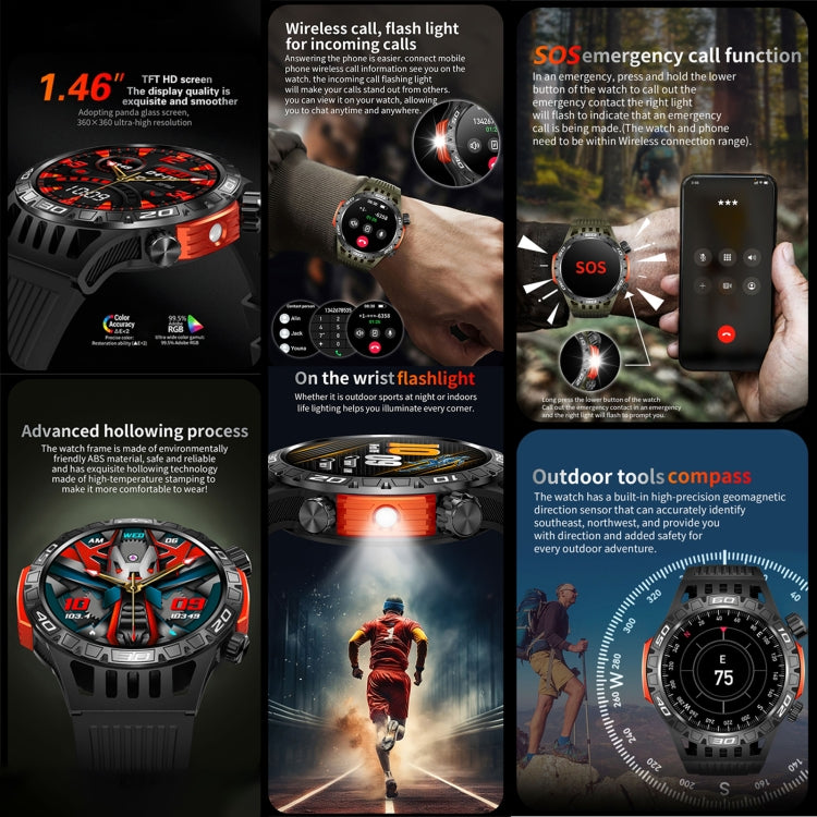 HT22 1.46 inch Smart Sport Watch, Support Bluetooth Call / Sleep / Heart Rate / Blood Pressure Health Monitor(Black Green) - Smart Watches by PMC TechLife | Online Shopping South Africa | PMC TechLife
