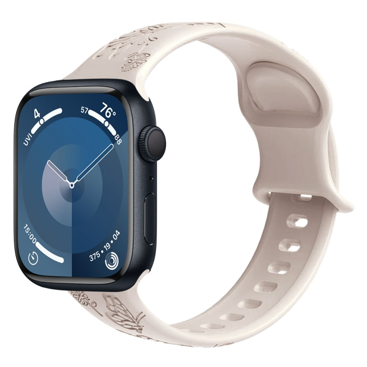 For Apple Watch Series 7 41mm Butterfly Flower Embossed Silicone Watch Band(Starlight) - Watch Bands by PMC TechLife | Online Shopping South Africa | PMC TechLife