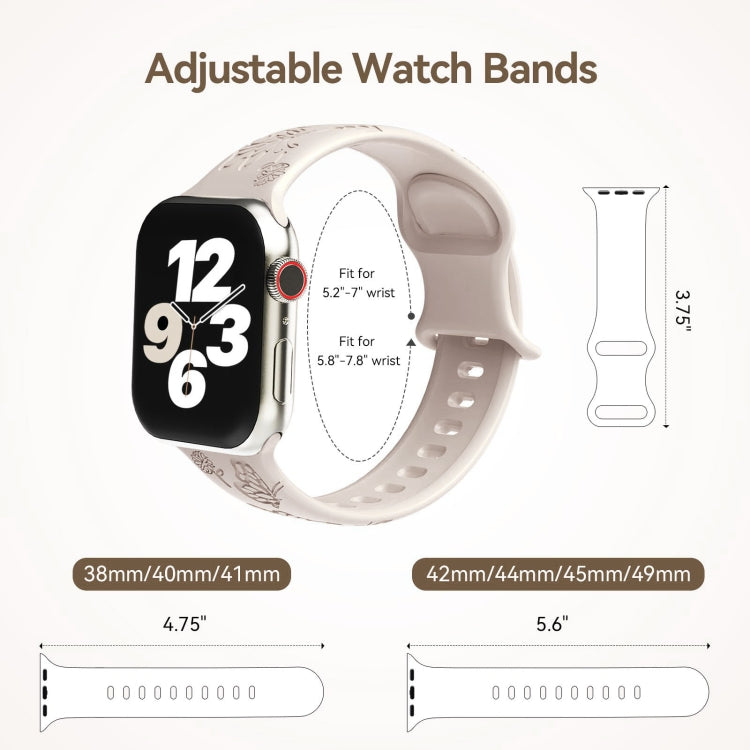 For Apple Watch Series 7 41mm Butterfly Flower Embossed Silicone Watch Band(Starlight) - Watch Bands by PMC TechLife | Online Shopping South Africa | PMC TechLife
