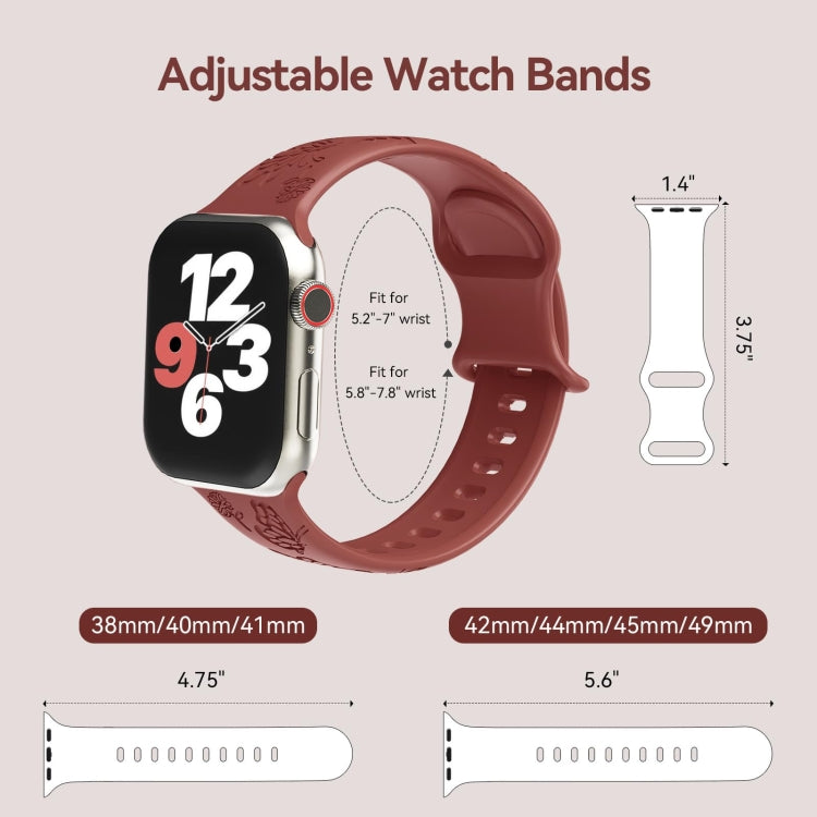 For Apple Watch SE 44mm Butterfly Flower Embossed Silicone Watch Band(Brick Red) - Watch Bands by PMC TechLife | Online Shopping South Africa | PMC TechLife