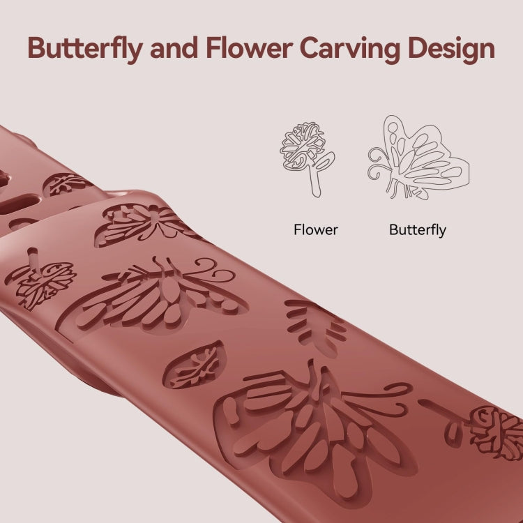 For Apple Watch SE 44mm Butterfly Flower Embossed Silicone Watch Band(Brick Red) - Watch Bands by PMC TechLife | Online Shopping South Africa | PMC TechLife