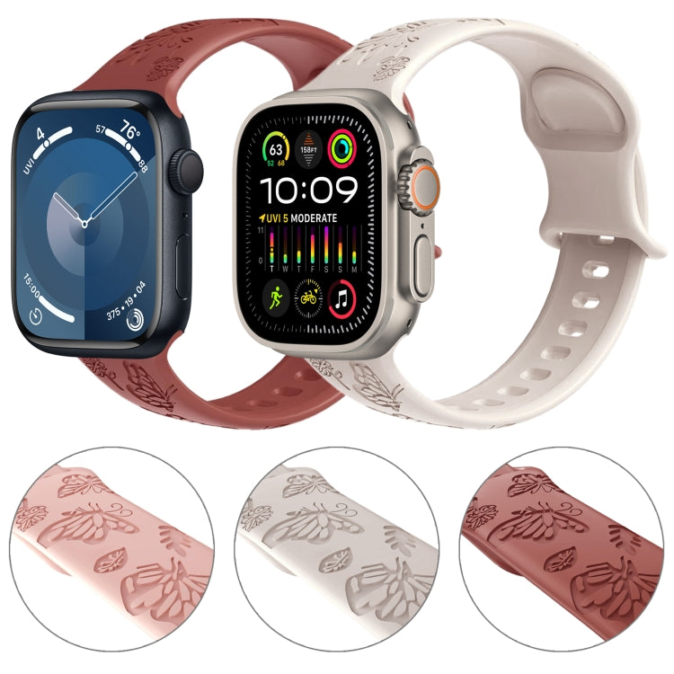 For Apple Watch SE 44mm Butterfly Flower Embossed Silicone Watch Band(Brick Red) - Watch Bands by PMC TechLife | Online Shopping South Africa | PMC TechLife