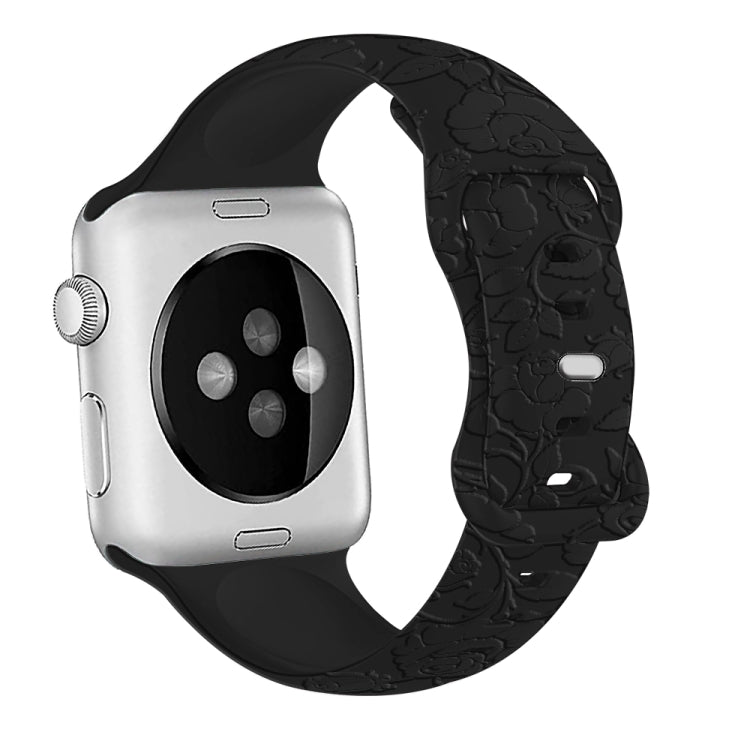 For Apple Watch Series 6 40mm Rose Embossed Silicone Watch Band(Black) - Watch Bands by PMC TechLife | Online Shopping South Africa | PMC TechLife