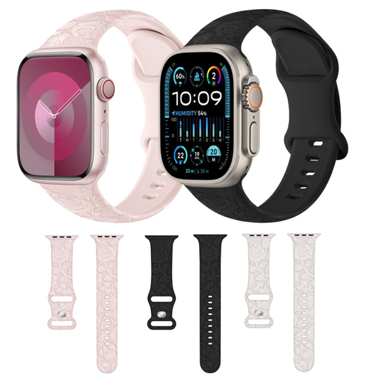 For Apple Watch Series 6 44mm Rose Embossed Silicone Watch Band(Pink) - free shipping - PMC TechLife - Order now!