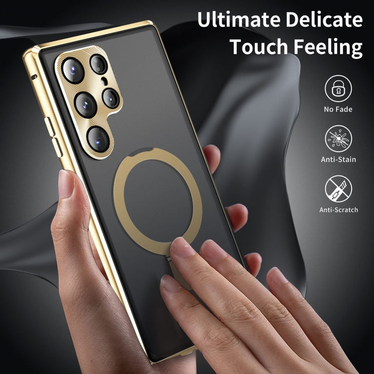 For Samsung Galaxy S22 Ultra 5G MagSafe Magnetic HD Frosted Tempered Glass Holder Phone Case(Gold) - Galaxy S22 Ultra 5G Cases by PMC TechLife | Online Shopping South Africa | PMC TechLife