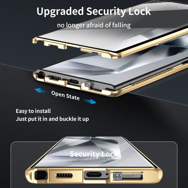 For Samsung Galaxy S22 Ultra 5G MagSafe Magnetic HD Frosted Tempered Glass Holder Phone Case(Gold) - Galaxy S22 Ultra 5G Cases by PMC TechLife | Online Shopping South Africa | PMC TechLife