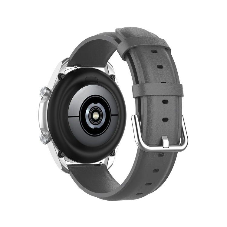 For Galaxy Watch 3 45mm Round Tail Leather Watch Band, Size: Free Size 22mm(Gray) - Watch Bands by PMC TechLife | Online Shopping South Africa | PMC TechLife | Buy Now Pay Later Mobicred