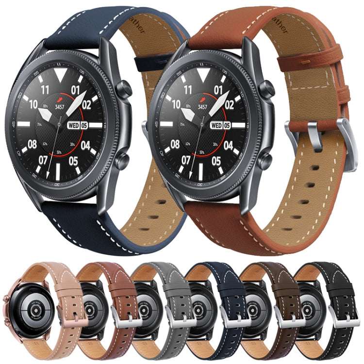 For Samsung Galaxy Watch3 41mm Leather Silver Buckle Watch Band(Pink) - Watch Bands by PMC TechLife | Online Shopping South Africa | PMC TechLife | Buy Now Pay Later Mobicred