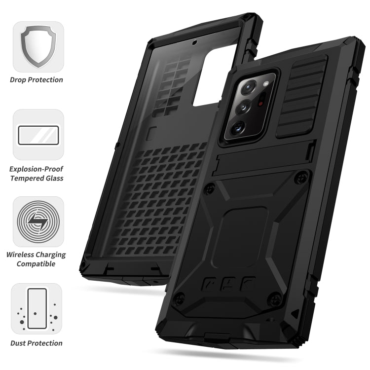 For Samsung Galaxy Note 20 Ultra R-JUST Shockproof Waterproof Dust-proof Metal + Silicone Protective Case with Holder(Black) - Galaxy Note20 Cases by R-JUST | Online Shopping South Africa | PMC TechLife | Buy Now Pay Later Mobicred