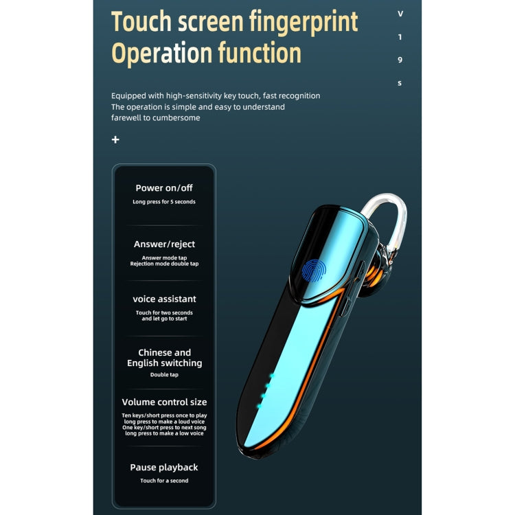 V19S Bluetooth 5.0 Business Style Fingerprint Touch Bluetooth Earphone(Black) - Bluetooth Earphone by PMC TechLife | Online Shopping South Africa | PMC TechLife