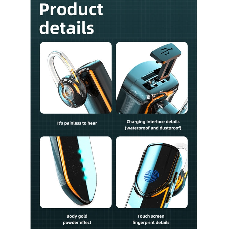 V19S Bluetooth 5.0 Business Style Fingerprint Touch Bluetooth Earphone(Black) - Bluetooth Earphone by PMC TechLife | Online Shopping South Africa | PMC TechLife