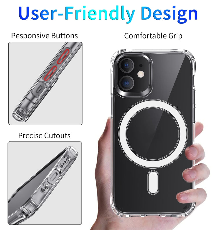For iPhone 12 / 12 Pro Magsafe Case Magnetic Ring Clear Crystal Acrylic +TPU Four-corner Airbag Shockproof Case(Transparent) - free shipping - PMC TechLife - Order now!
