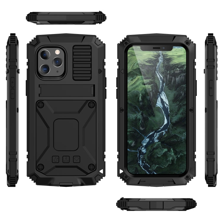 For iPhone 12 Pro Max R-JUST Shockproof Waterproof Dust-proof Metal + Silicone Protective Case with Holder(Black) - iPhone 12 Pro Max Cases by R-JUST | Online Shopping South Africa | PMC Jewellery