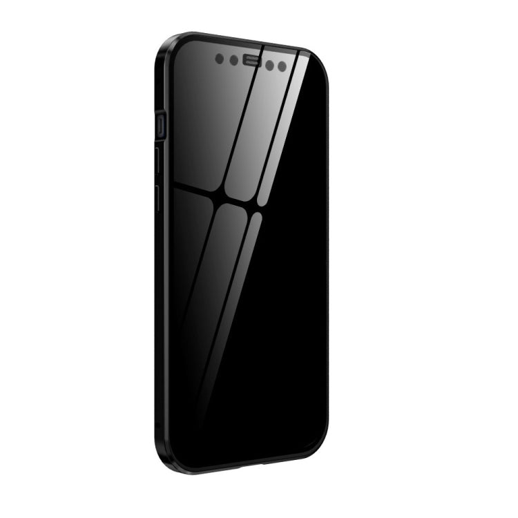 For iPhone 12 / 12 Pro Double Sides Tempered Glass Magnetic Adsorption Metal Frame Anti-peep Screen Case(Black) - iPhone 12 / 12 Pro Cases by PMC TechLife | Online Shopping South Africa | PMC TechLife | Buy Now Pay Later Mobicred