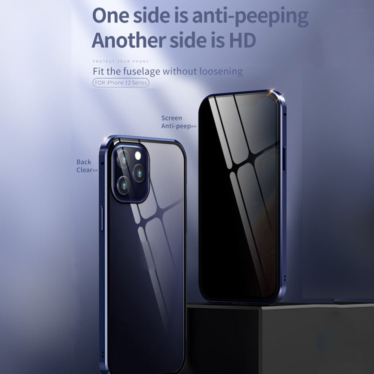 For iPhone 12 / 12 Pro Double Sides Tempered Glass Magnetic Adsorption Metal Frame Anti-peep Screen Case(Black) - iPhone 12 / 12 Pro Cases by PMC TechLife | Online Shopping South Africa | PMC TechLife | Buy Now Pay Later Mobicred