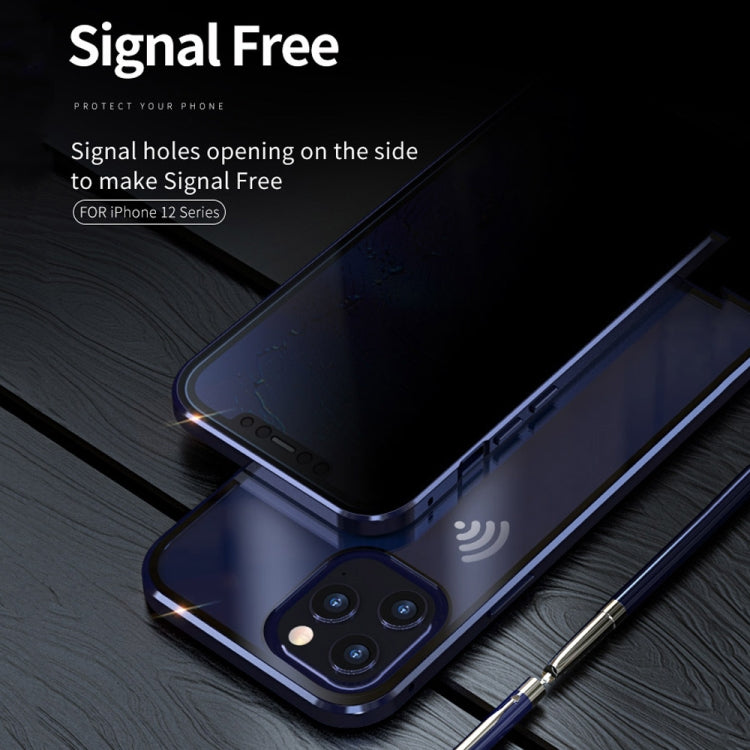 For iPhone 12 / 12 Pro Double Sides Tempered Glass Magnetic Adsorption Metal Frame Anti-peep Screen Case(Black) - iPhone 12 / 12 Pro Cases by PMC TechLife | Online Shopping South Africa | PMC TechLife | Buy Now Pay Later Mobicred