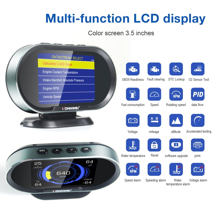 KONNWEI KW206 2 in 1 OBDII / EOBD12V Car Fault Scanner + 3.5 inch LCD Monitor - free shipping - PMC TechLife - Order now!