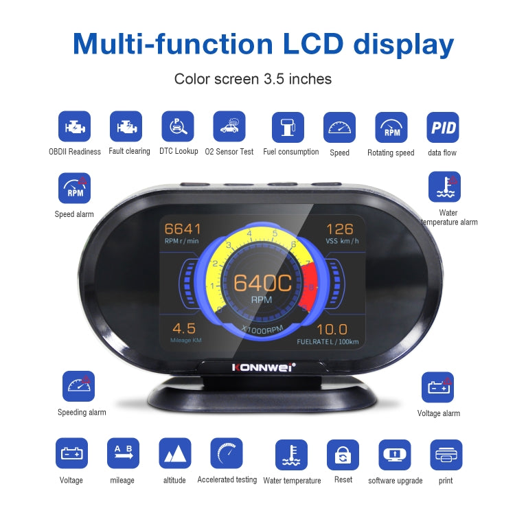 KONNWEI KW206 2 in 1 OBDII / EOBD12V Car Fault Scanner + 3.5 inch LCD Monitor - free shipping - PMC TechLife - Order now!