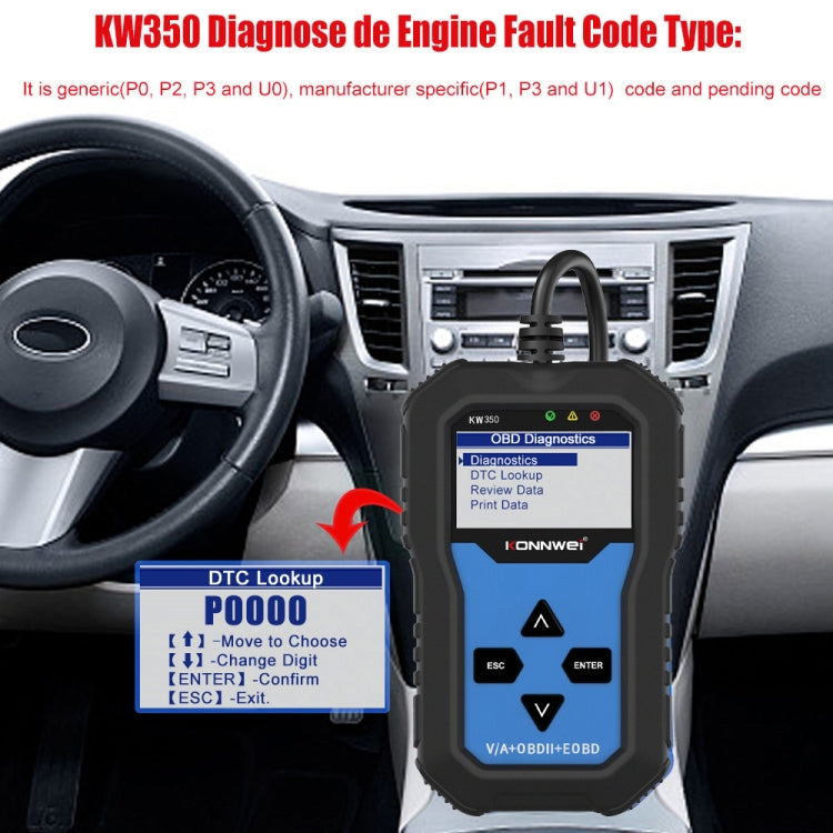 KONNWEI KW350 OBDII 12V Car Diagnostics Detector Scanner with 2 inch Black And White Display Screen V007 for Audi / Volkswagen - free shipping - PMC TechLife - Order now!
