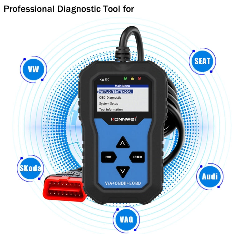 KONNWEI KW350 OBDII 12V Car Diagnostics Detector Scanner with 2 inch Black And White Display Screen V007 for Audi / Volkswagen - free shipping - PMC TechLife - Order now!