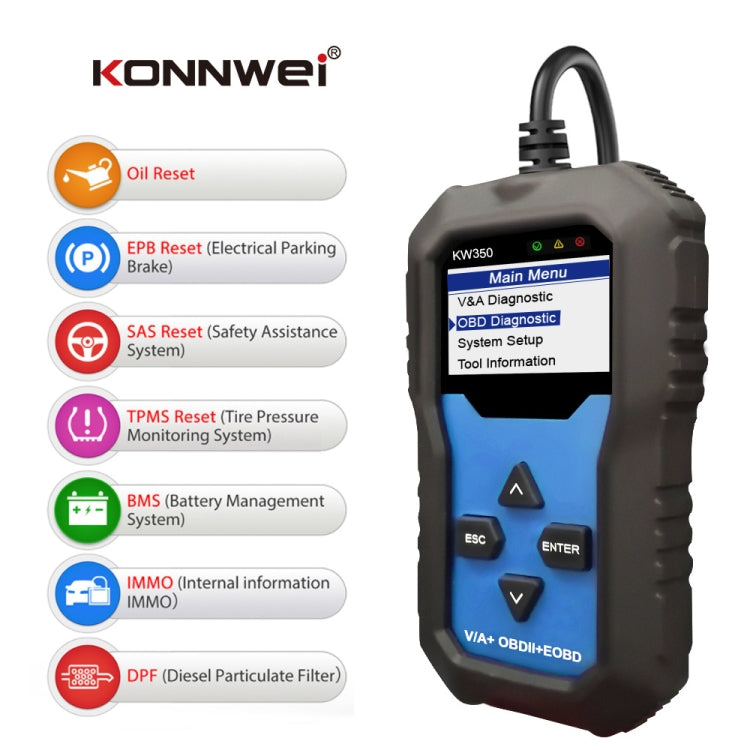 KONNWEI KW350 OBDII 12V Car Diagnostics Detector Scanner with 2 inch Black And White Display Screen V007 for Audi / Volkswagen - free shipping - PMC TechLife - Order now!