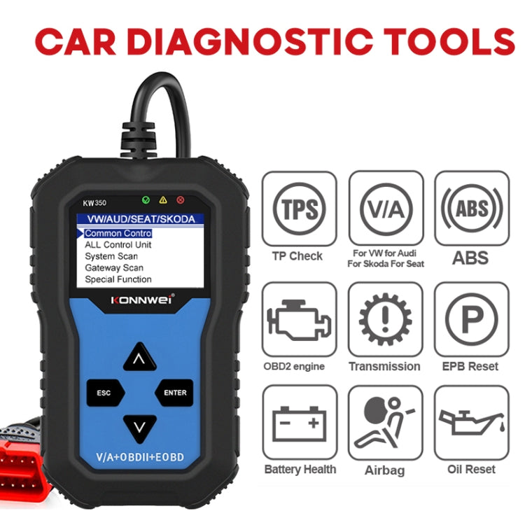 KONNWEI KW350 OBDII 12V Car Diagnostics Detector Scanner with 2 inch Black And White Display Screen V007 for Audi / Volkswagen - free shipping - PMC TechLife - Order now!