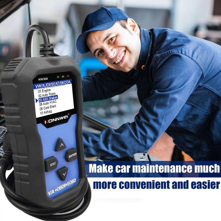 KONNWEI KW350 OBDII 12V Car Diagnostics Detector Scanner with 2 inch Black And White Display Screen V007 for Audi / Volkswagen - free shipping - PMC TechLife - Order now!