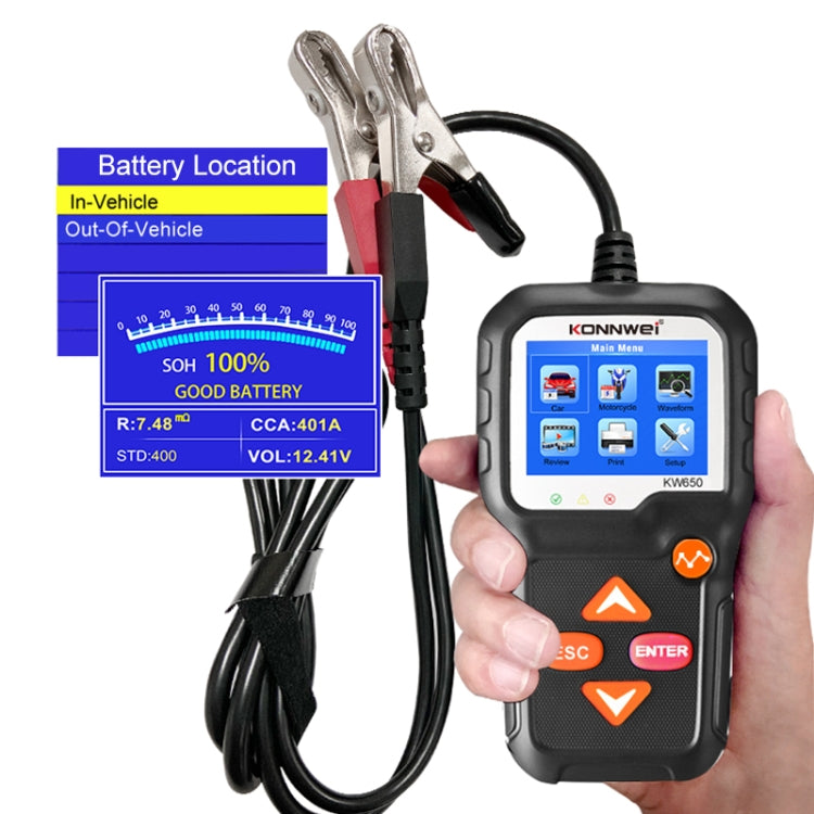 KONNWEI KW650 6V- 12V Car Motorcycle Battery Lawn Mower Detector with 2.4 inch Color Display & Waveform Graph - free shipping - PMC TechLife - Order now!