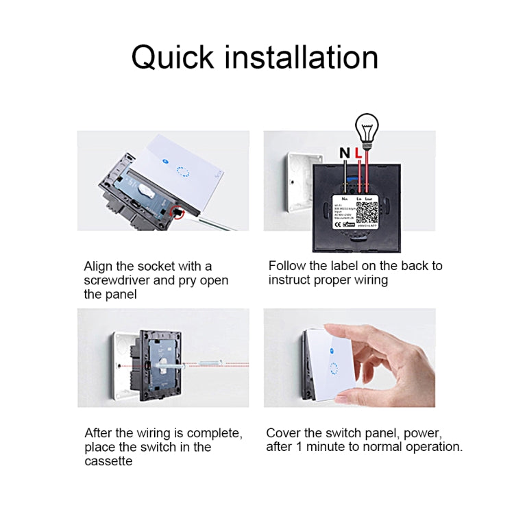Sonoff  Touch 86mm 1 Gang Tempered Glass Panel Wall Switch Smart Home Light Touch Switch, Compatible with Alexa and Google Home, AC 90V-250V 400W 2A - Smart Socket by PMC TechLife | Online Shopping South Africa | PMC TechLife