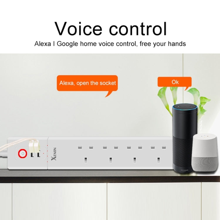 2 x USB Ports + 4 x UK Plug Jack WiFi Remote Control Smart Power Socket Works with Alexa & Google Home, Cable Length: 1.8m, AC 90-265V, UK Plug - Smart Socket by PMC TechLife | Online Shopping South Africa | PMC TechLife