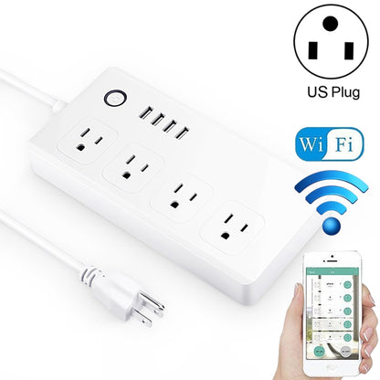 4 x USB Ports + 4 x US Plug Jack WiFi Remote Control Smart Power Socket Works with Alexa & Google Home, AC 110-240V, US Plug - Smart Socket by PMC Jewellery | Online Shopping South Africa | PMC Jewellery