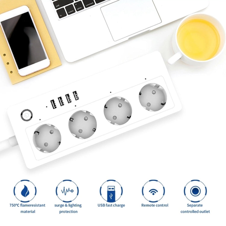 4 x USB Ports + 4 x EU Plug Jack 16A Max Output WiFi Remote Control Smart Power Socket Works with Alexa & Google Home & IFTTT, AC 230V, EU Plug - Smart Socket by PMC Jewellery | Online Shopping South Africa | PMC Jewellery